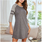 Polycotton Color Matching Women Nightgown 3/4 Sleeve Night Dress UK Size (M Size) Women's Sleepwear JR Joyreap