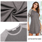 Polycotton Color Matching Women Nightgown 3/4 Sleeve Night Dress UK Size (L Size) Women's Sleepwear JR Joyreap