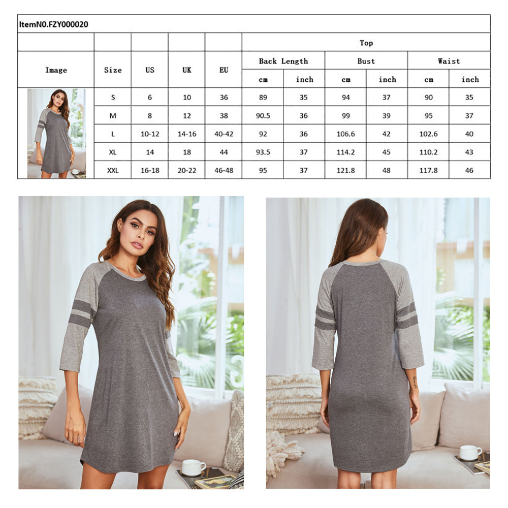 Polycotton Color Matching Women Nightgown 3/4 Sleeve Night Dress UK Size (XL Size) Women's Sleepwear JR Joyreap