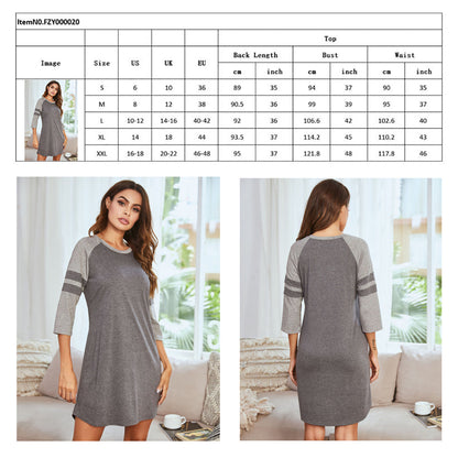 Polycotton Color Matching Women Nightgown 3/4 Sleeve Night Dress UK Size (XL Size)