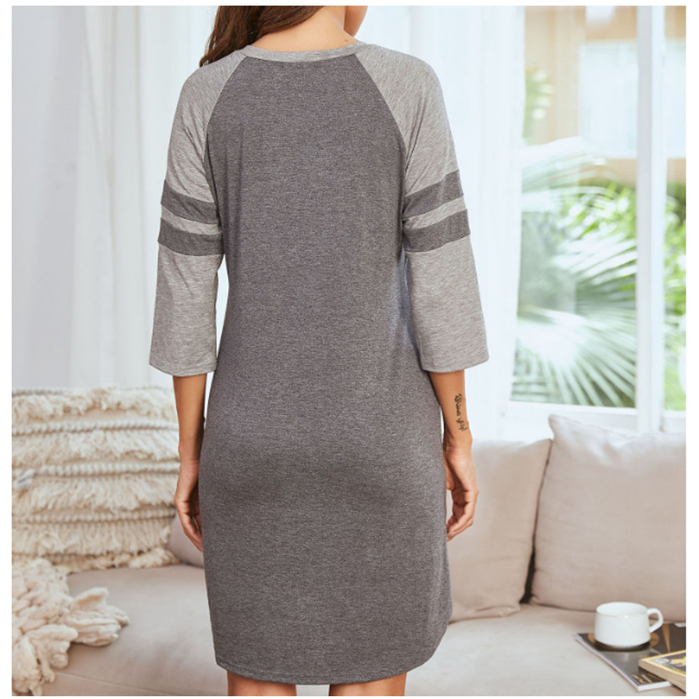 Polycotton Color Matching Women Nightgown 3/4 Sleeve Night Dress UK Size (XXL Size) Women's Sleepwear JR Joyreap