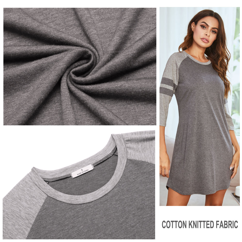 Polycotton Color Matching Women Nightgown 3/4 Sleeve Night Dress UK Size (XXL Size) Women's Sleepwear JR Joyreap