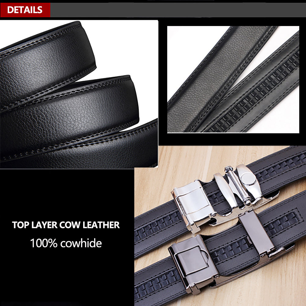 Genuine Leather Belt Men's Plate Reversible Buckle Business Dress Belts (Style 01) Secondary image