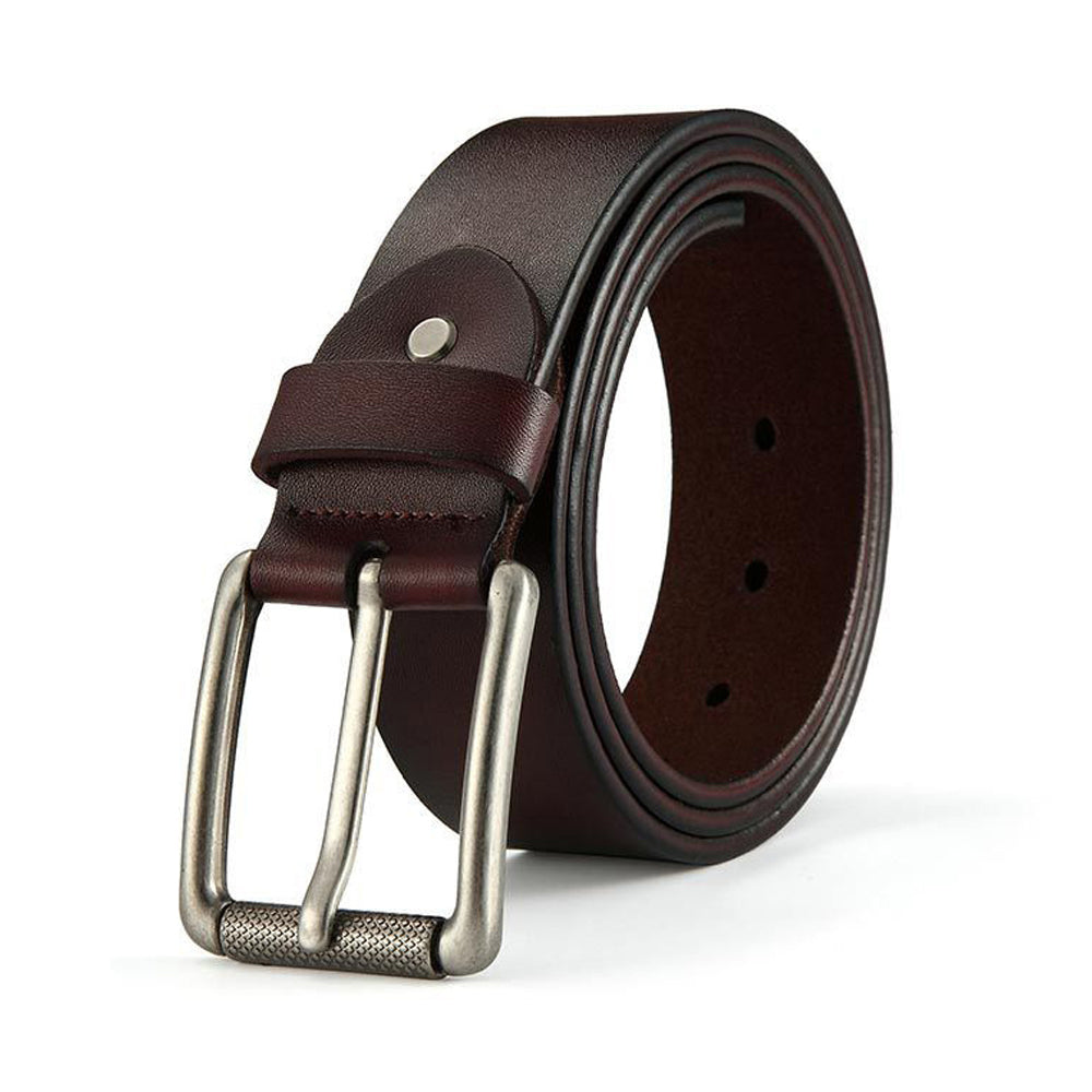 New Cowhide Leather Men Belt Pin Buckle Luxury Male Belts (Coffee) Main image