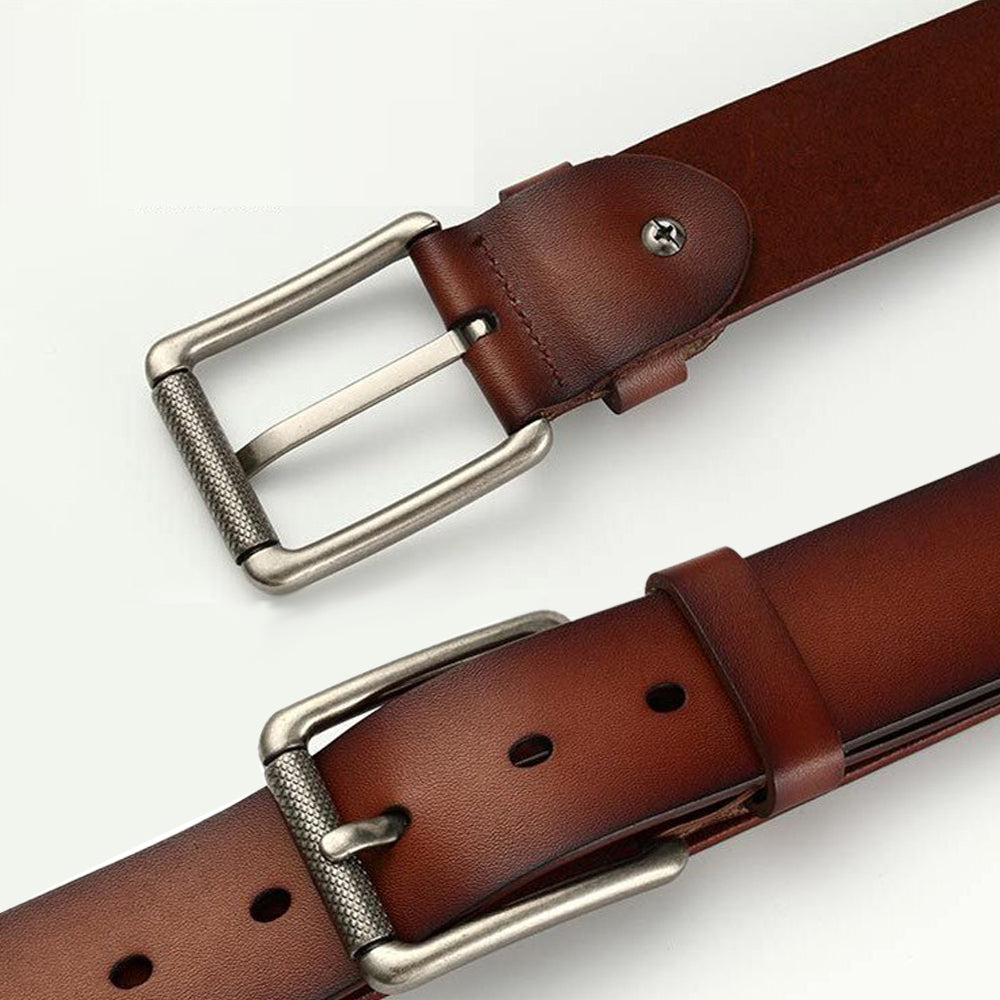 New Cowhide Leather Men Belt Pin Buckle Luxury Male Belts (Coffee) Secondary image
