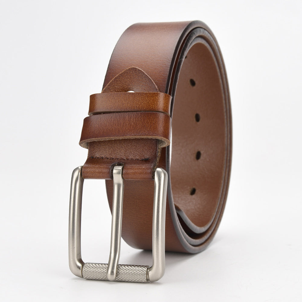 New Cowhide Leather Men Belt Pin Buckle Luxury Male Belts (Brown) Main image
