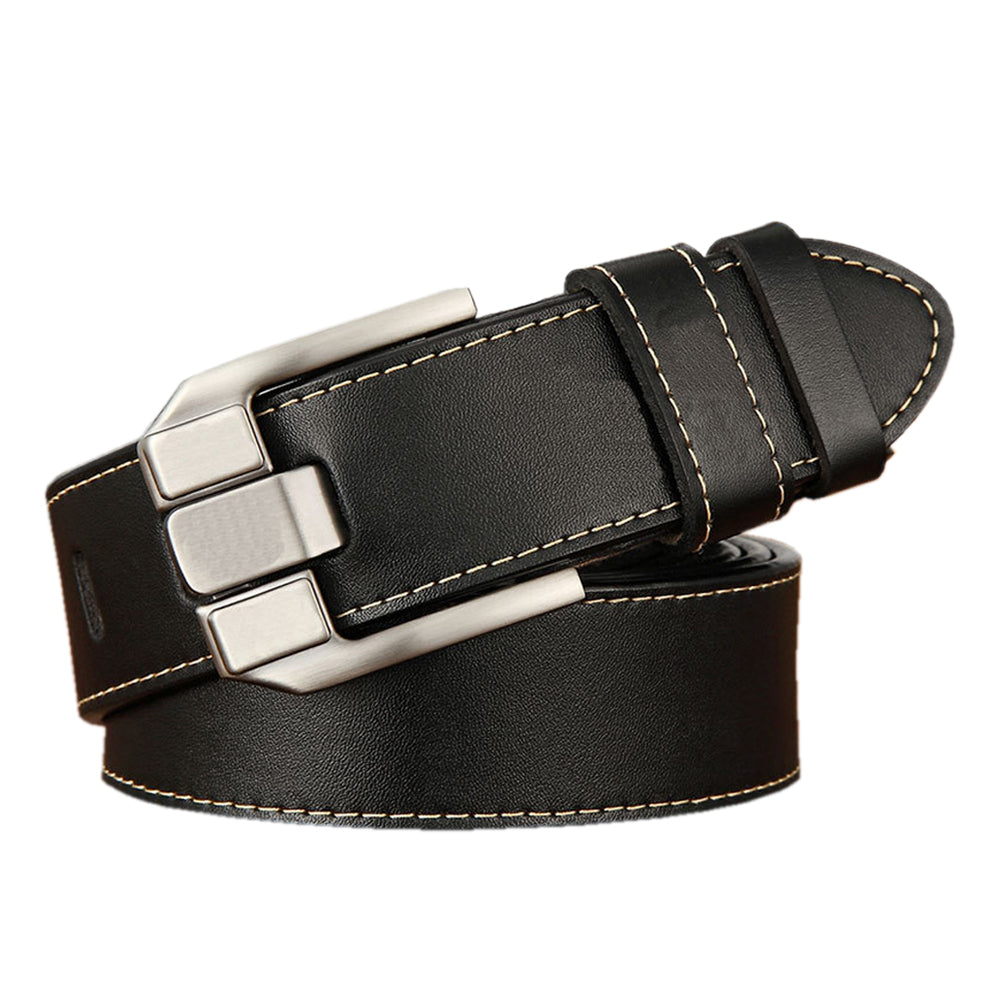 Genuine Leather For Men Pin Buckle Belts Cowskin Casual Belts Business Belt (Black) Main image