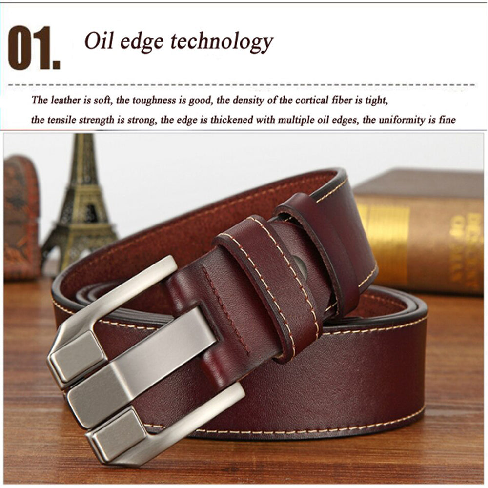 Genuine Leather For Men Pin Buckle Belts Cowskin Casual Belts Business Belt (Brown) Secondary image