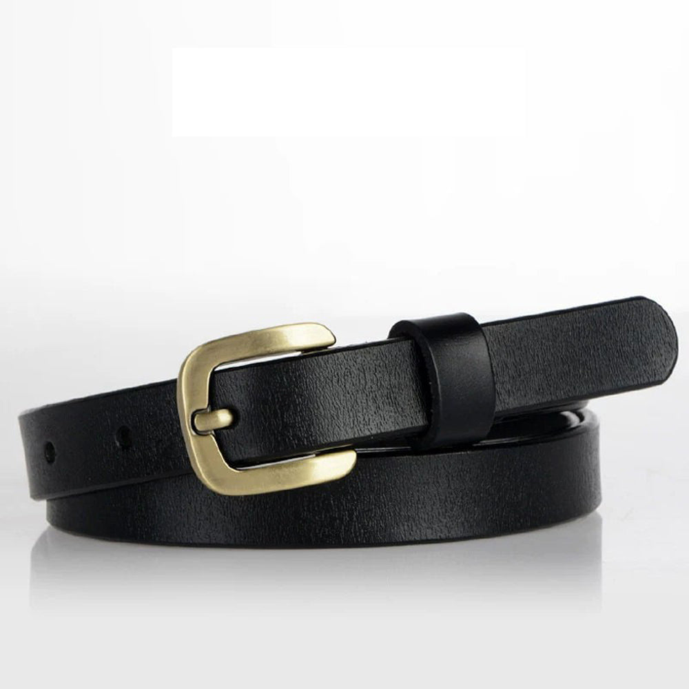 New Women's Belt Luxury Genuine Leather Belts For Women Female Gold Pin Buckle (Black) Main image
