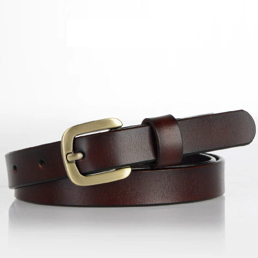 New Women's Belt Luxury Genuine Leather Belts For Women Female Gold Pin Buckle (Coffee) Main image