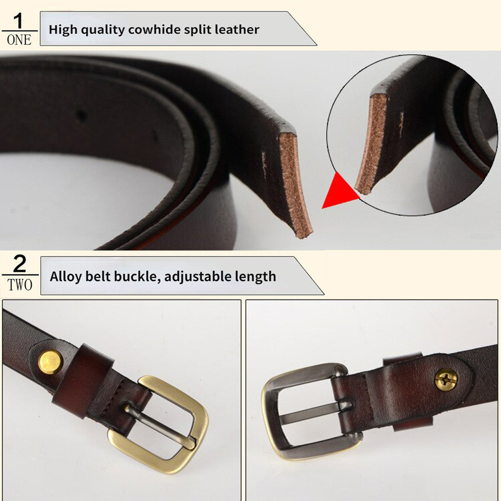 New Women's Belt Luxury Genuine Leather Belts For Women Female Gold Pin Buckle (Coffee) Secondary image