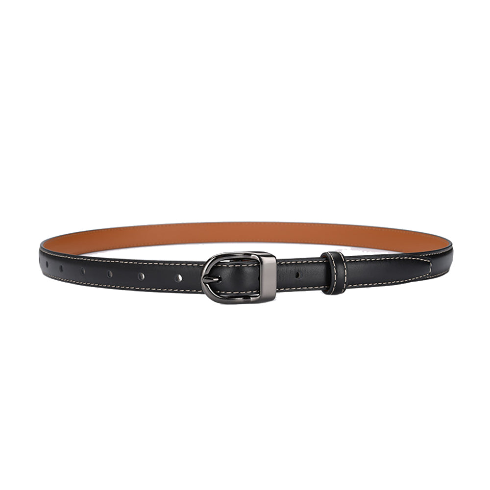 Luxury Top Layer Cow Leather Belt Women's Simple Decorative Jeans Belt Versatile Fashion Thin Belt (Black) Main image