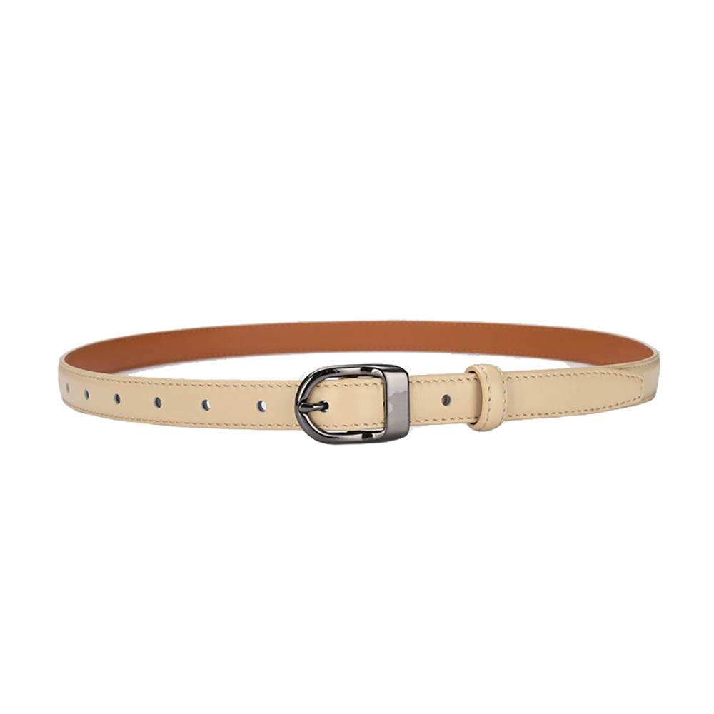 Luxury Top Layer Cow Leather Belt Women's Simple Decorative Jeans Belt Versatile Fashion Thin Belt (Apricot) Main image