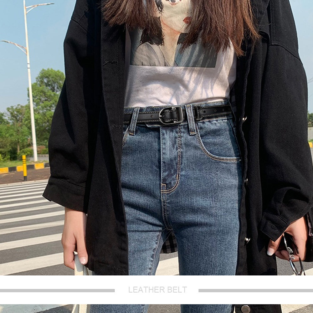 Luxury Top Layer Cow Leather Belt Women's Simple Decorative Jeans Belt Versatile Fashion Thin Belt (Apricot) Secondary image