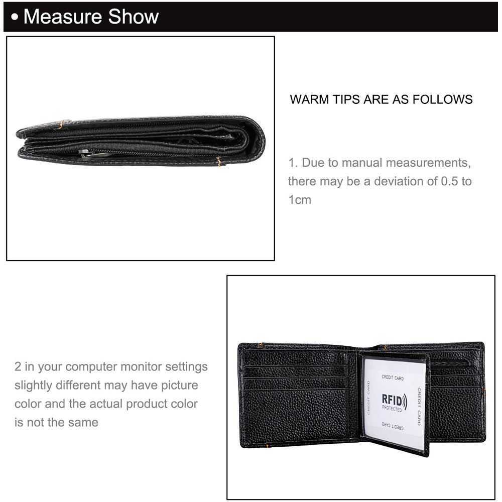 Men's Genuine Leather Bilfold Wallet RFID Blocking Card Holder Zipper Coin Purse Secondary image