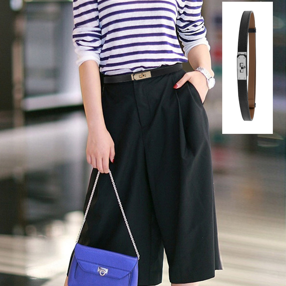 Luxury Cow Leather Women Waist Belt Slim Corset Strap Dress Shirt Belt (Black) Secondary image