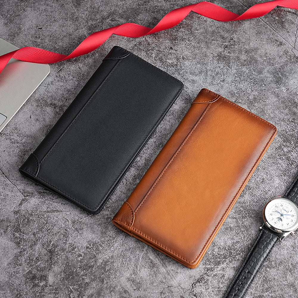 100% Genuine Leather Men's Wallet RFID Blocking Card Holder Bifold and Long Wallets (Black Long Wallet) Secondary image