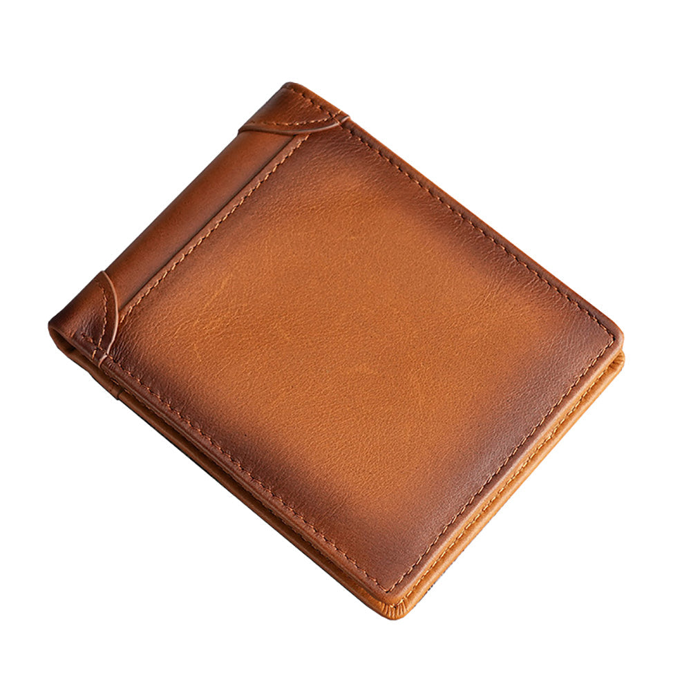 100% Genuine Leather Men's Wallet RFID Blocking Card Holder Bifold and Long Wallets (Brown Bifold Horizontal) Main image