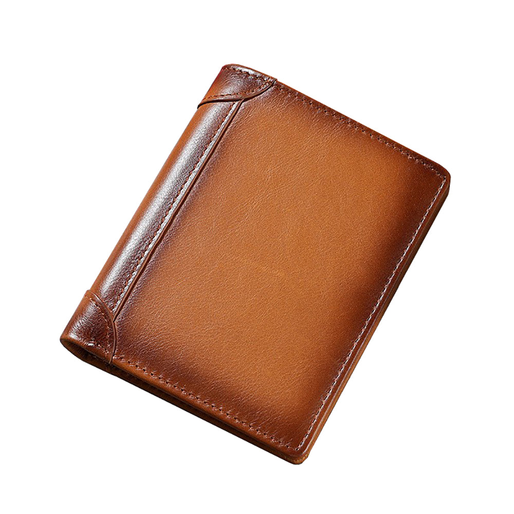 100% Genuine Leather Men's Wallet RFID Blocking Card Holder Bifold and Long Wallets (Brown Bifold Verticle) Main image