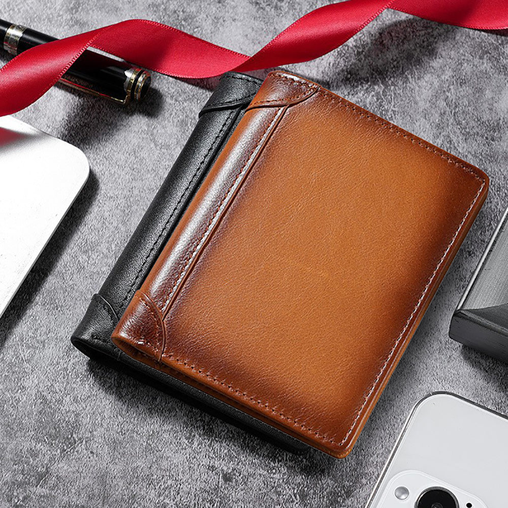 100% Genuine Leather Men's Wallet RFID Blocking Card Holder Bifold and Long Wallets (Brown Bifold Verticle) Secondary image