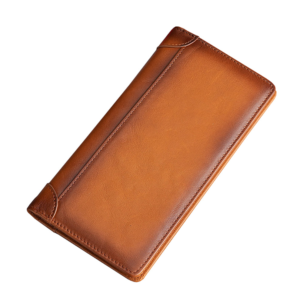 100% Genuine Leather Men's Wallet RFID Blocking Card Holder Bifold and Long Wallets (Brown Long Wallet) Main image