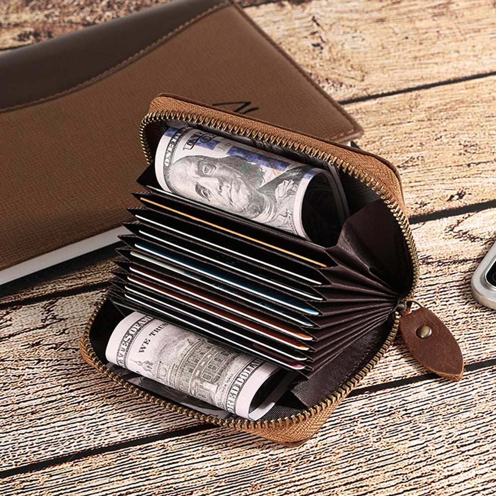 Genuine Leather Large Capacity RFID Anti-magnetic Money Clip Organ Wallets (Brown) Secondary image
