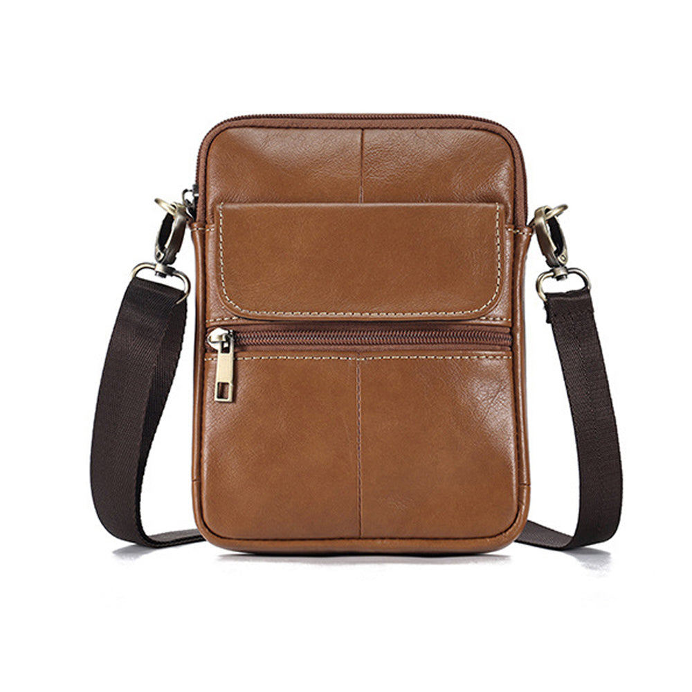 Genuine leather men's crossbody bag oiled wax leather Satchel Crossbody Bag (Brown) Main image