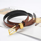 Genuine leather with Crocodile pattern pin buckle thin belt jeans belt for women (Black)