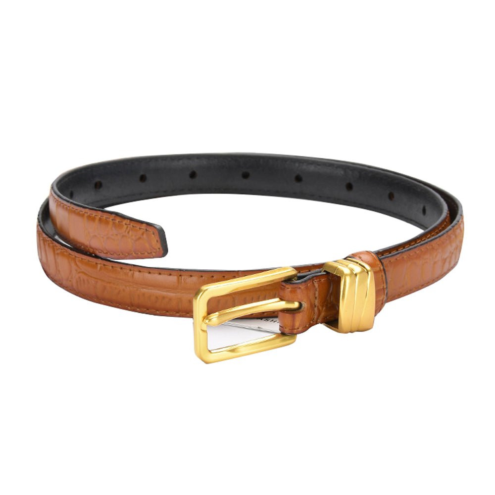 Genuine leather with Crocodile pattern pin buckle thin belt jeans belt for women (Light Brown) Main image
