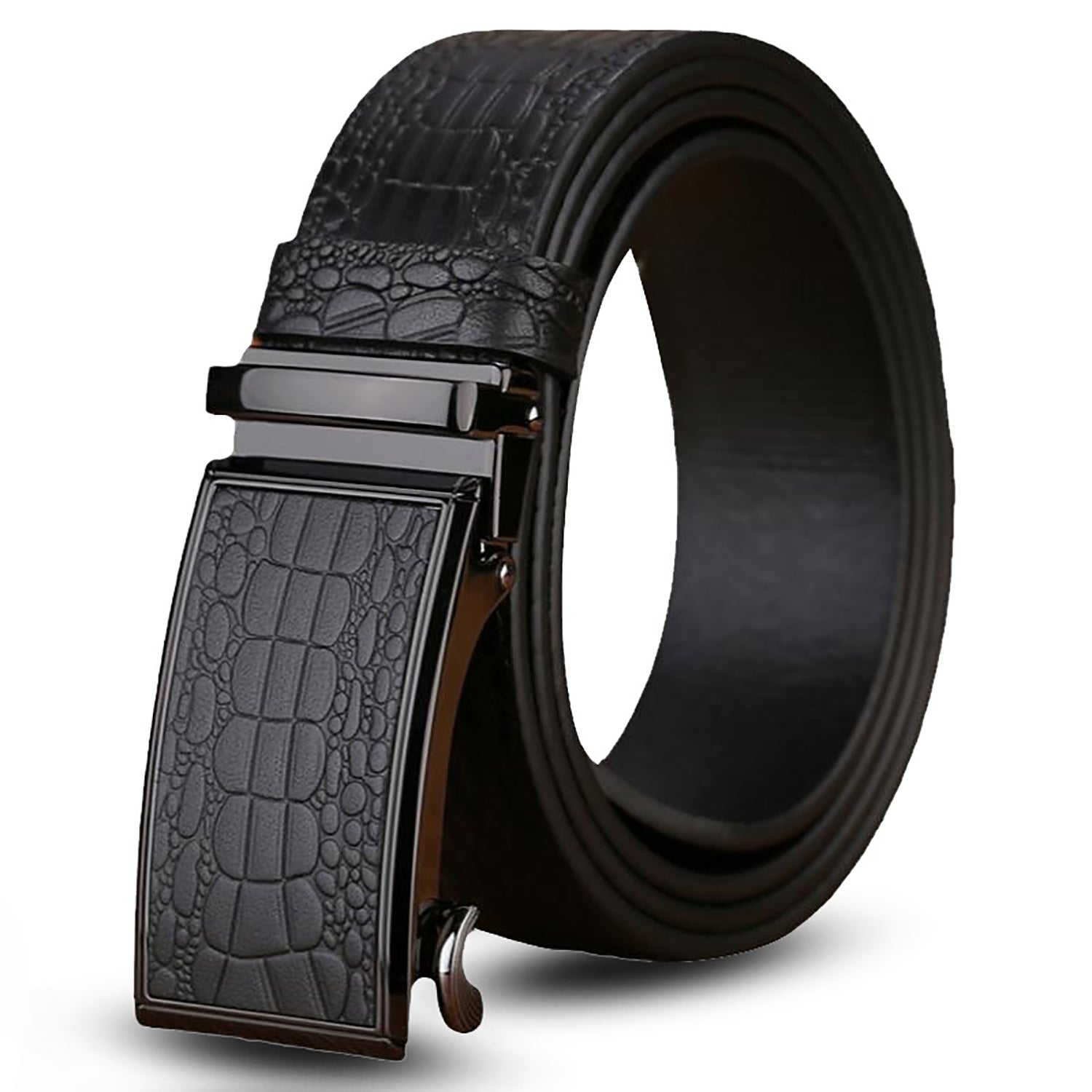 Genuine Cowhide Embossed with Crocodile Pattern Belt  Luxury Business Automatic Belts (Black) Main image