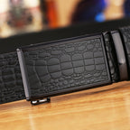 Genuine Cowhide Embossed with Crocodile Pattern Belt  Luxury Business Automatic Belts (Brown)