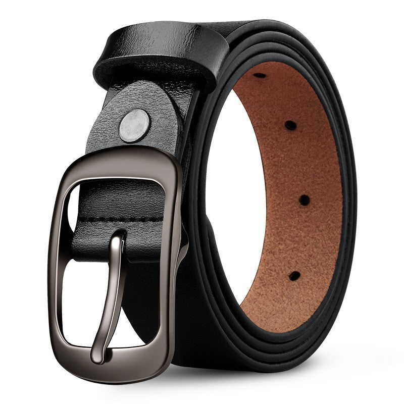 Genuine Leather 110-120CM Womens Belt Pin Buckle Top Layer Cow Leather(Black) Main image