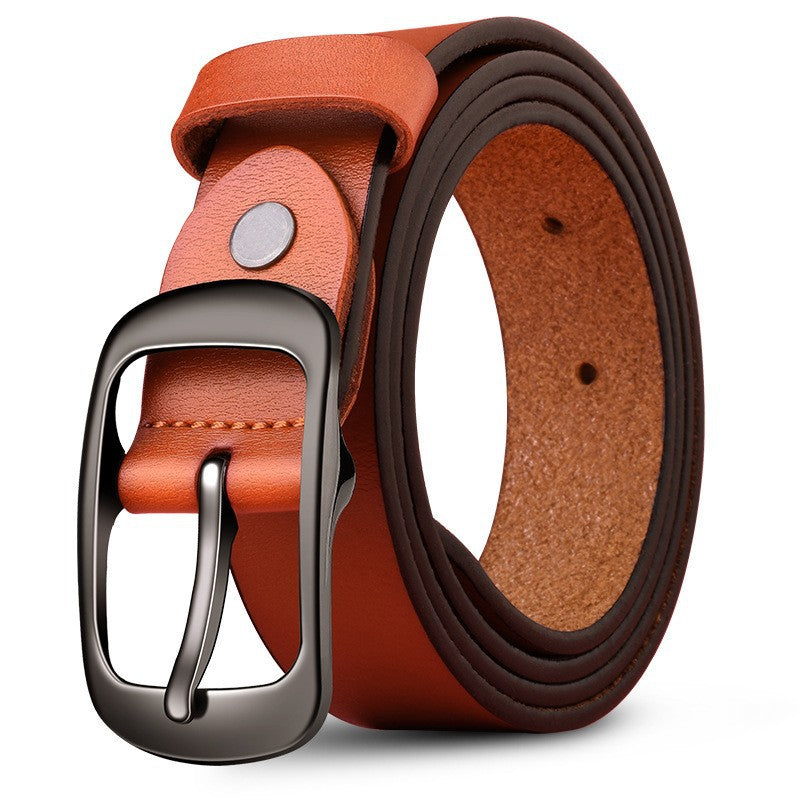 Genuine Leather 110-120CM Womens Belt Pin Buckle Top Layer Cow Leather(Khaki) Main image