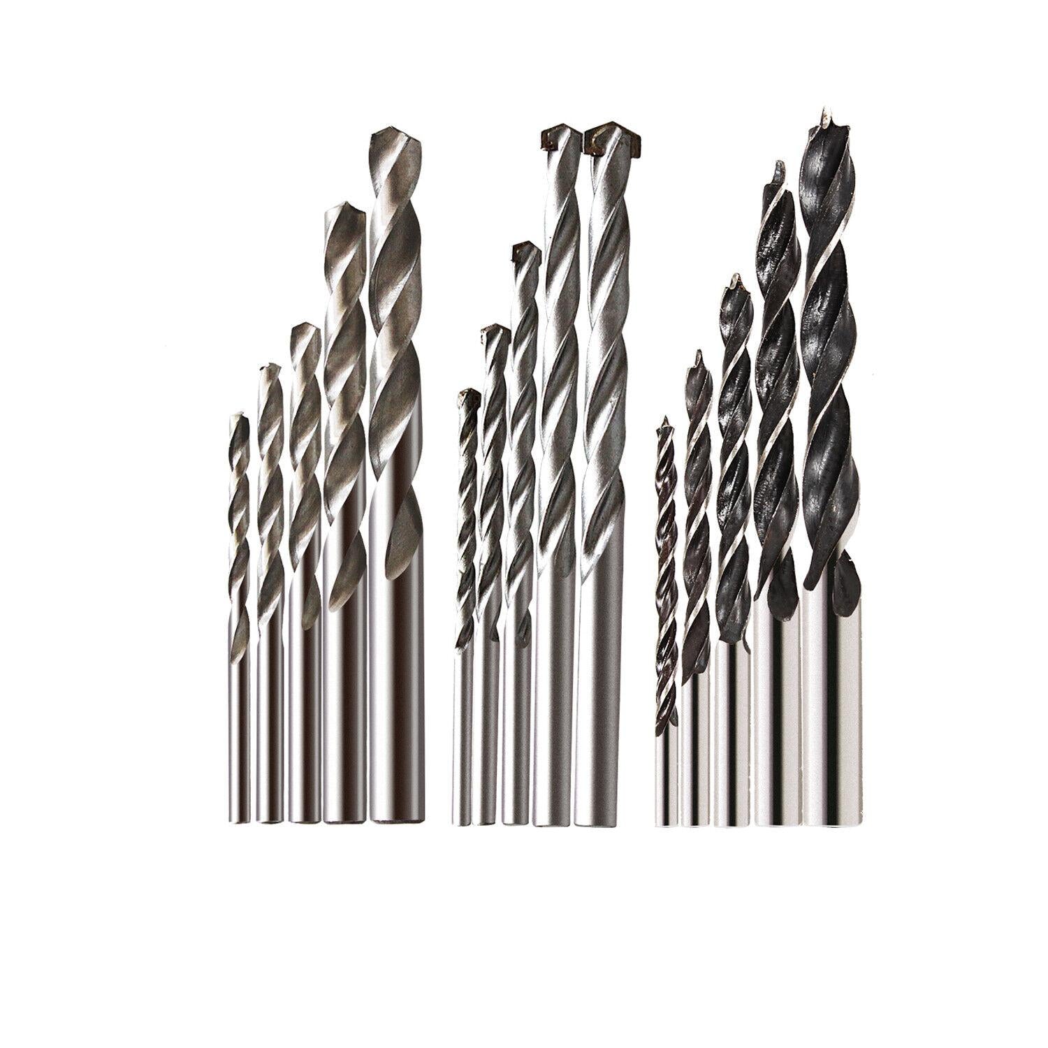 15Pc HSS Drill Bits Combination Set Wood Metal & Concrete Drilling Metric Titanium Main image
