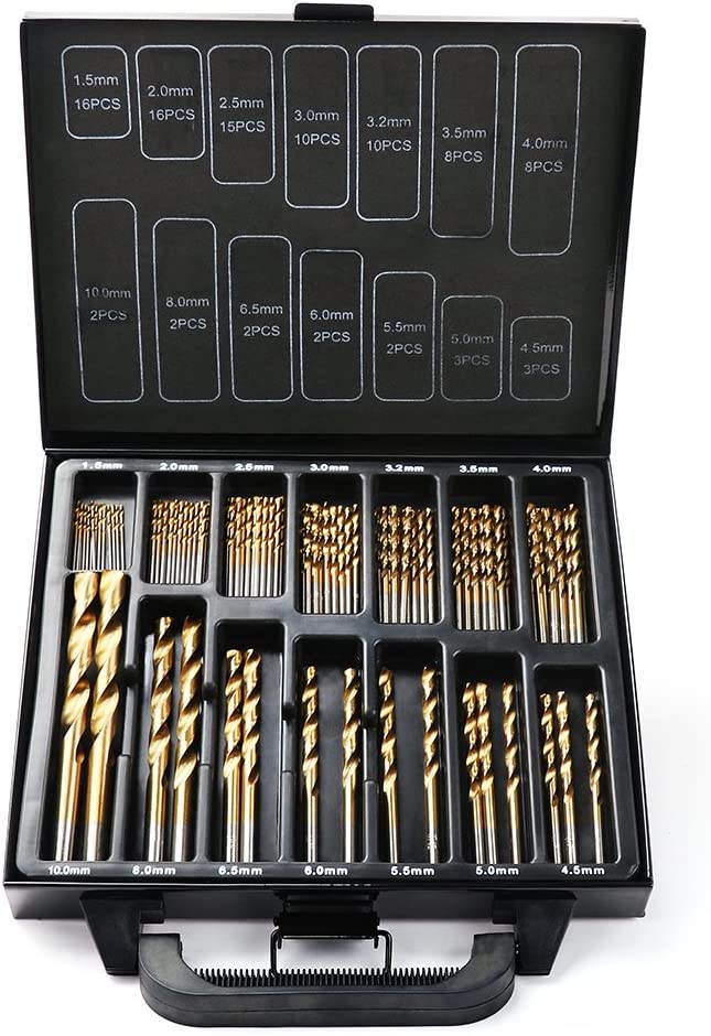 99Pc Drills Set HSS Titanium Coated Wood Plastic Metal Metric 1.5-10mm With Case Main image