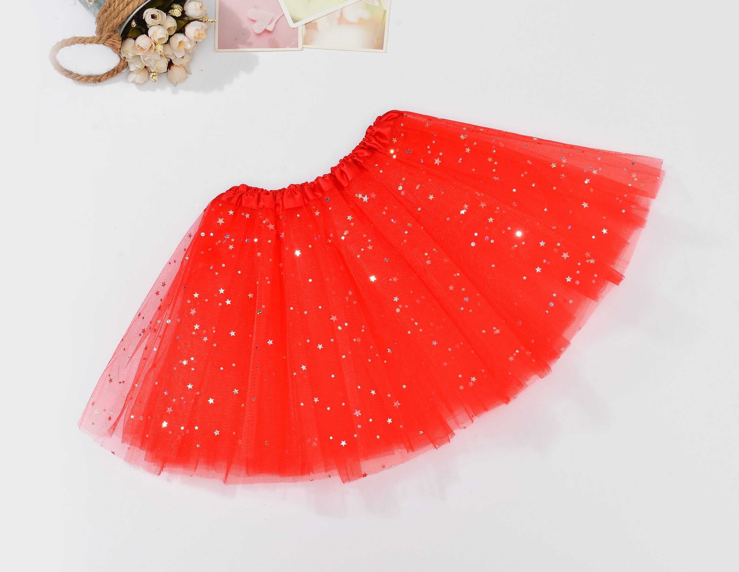 Sequin Tulle Tutu Skirt Ballet Kids Princess Dressup Party Baby Girls Dance Wear, Red, Kids Main image