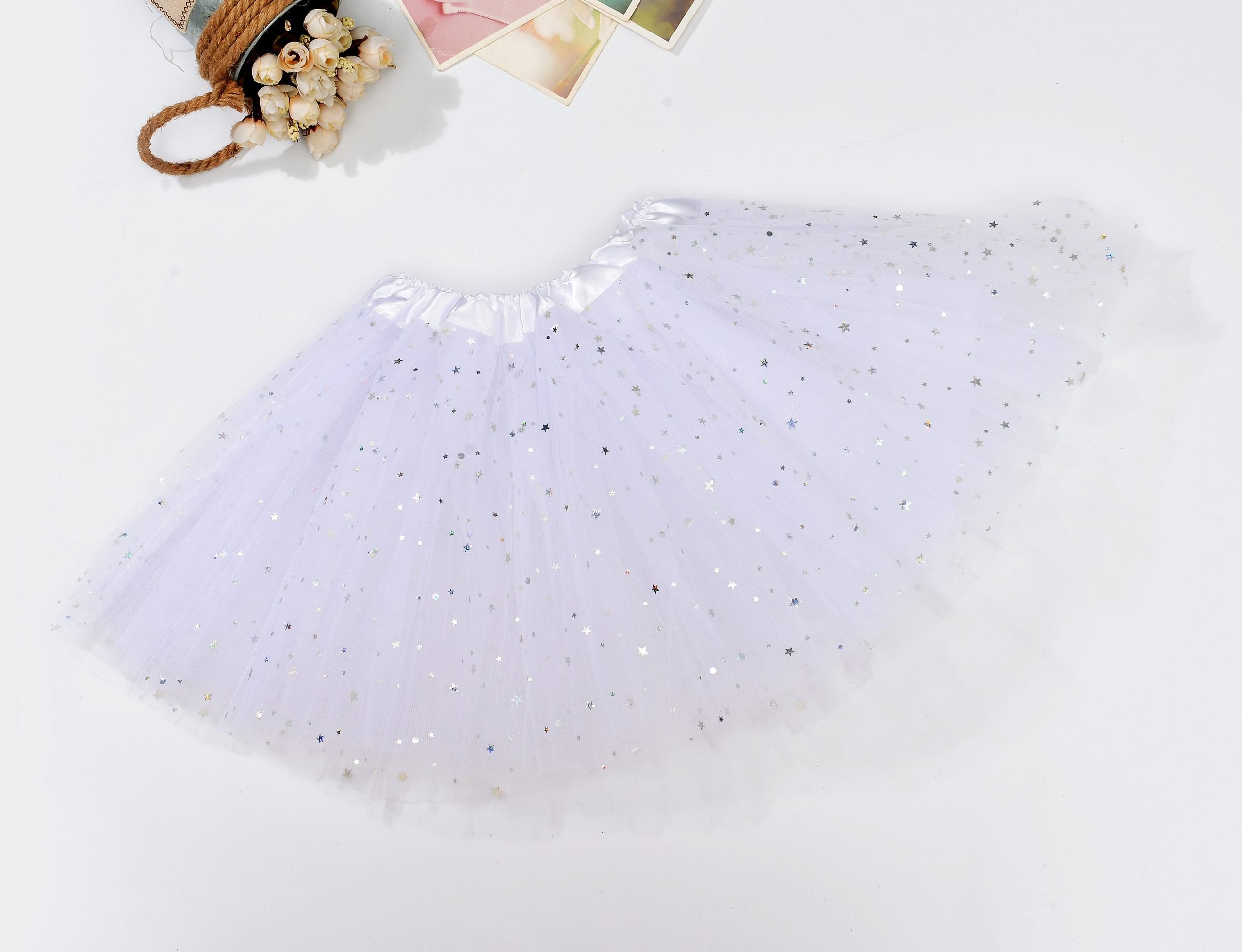 Sequin Tulle Tutu Skirt Ballet Kids Princess Dressup Party Baby Girls Dance Wear, White, Kids Main image