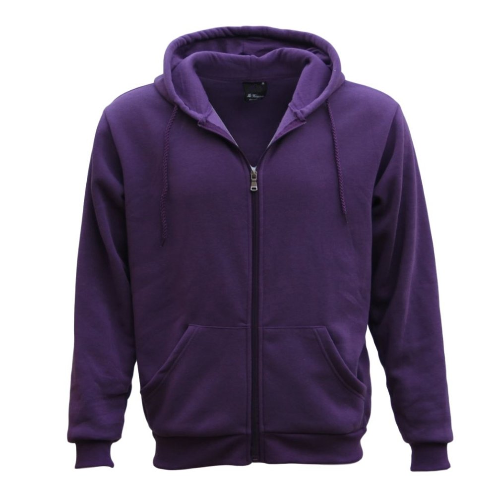 Adult Unisex Zip Plain Fleece Hoodie Hooded Jacket Mens Sweatshirt Jumper XS-8XL, Purple, 2XL Main image