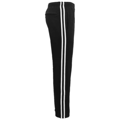 Men's Fleece Casual Sports Track Pants w Zip Pocket Striped Sweat Trousers S-6XL, Black, M