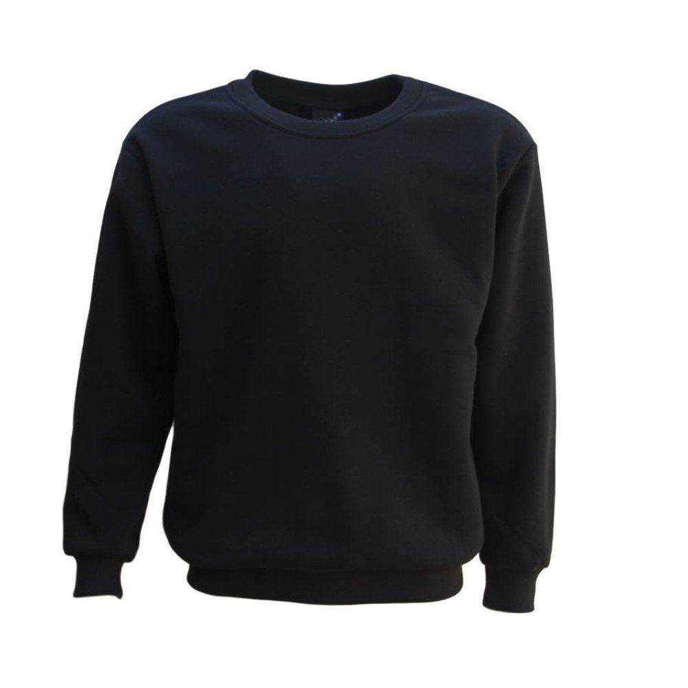 New Adult Unisex Plain Pullover Fleece Jumper Mens Long Sleeve Crew Neck Sweater, Black, 2XL Main image