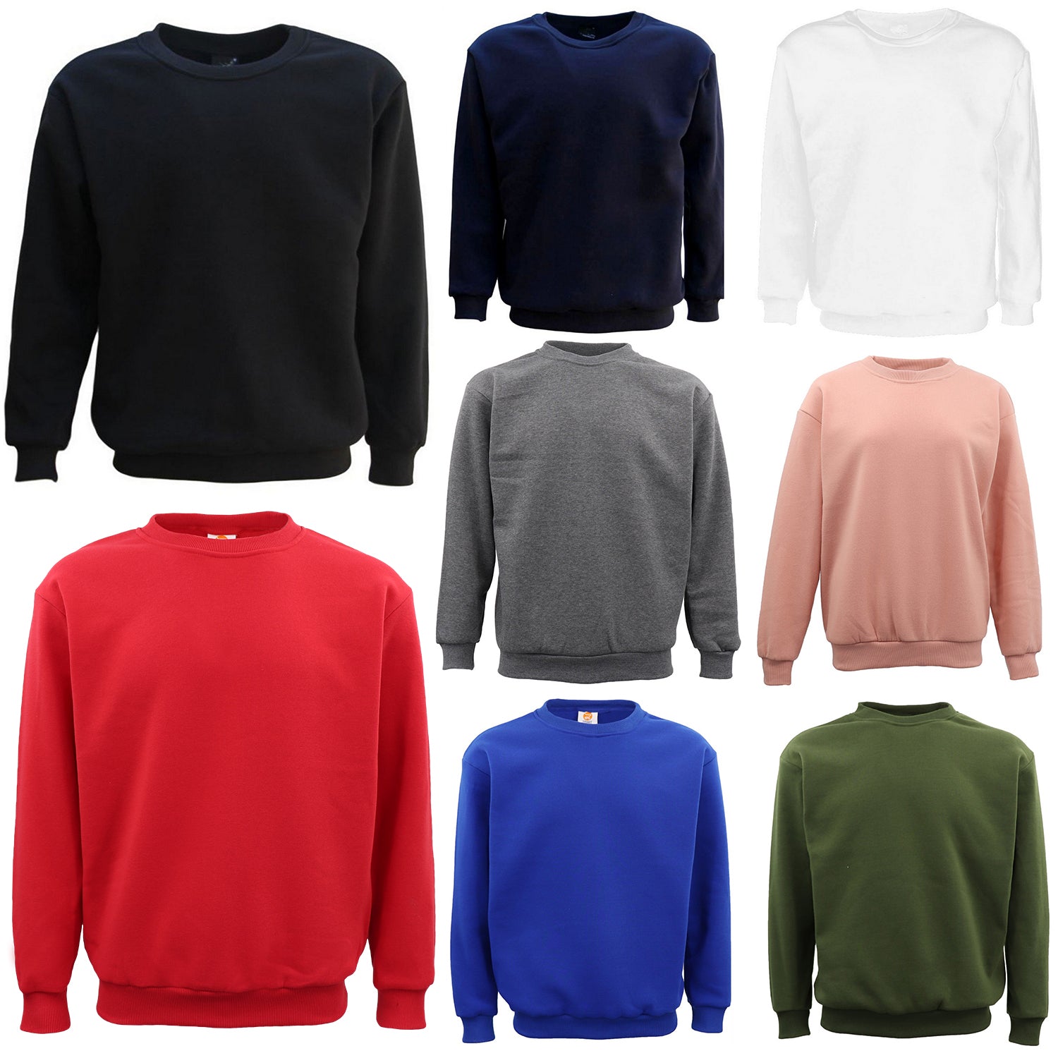 New Adult Unisex Plain Pullover Fleece Jumper Mens Long Sleeve Crew Neck Sweater, Grey, L Secondary image