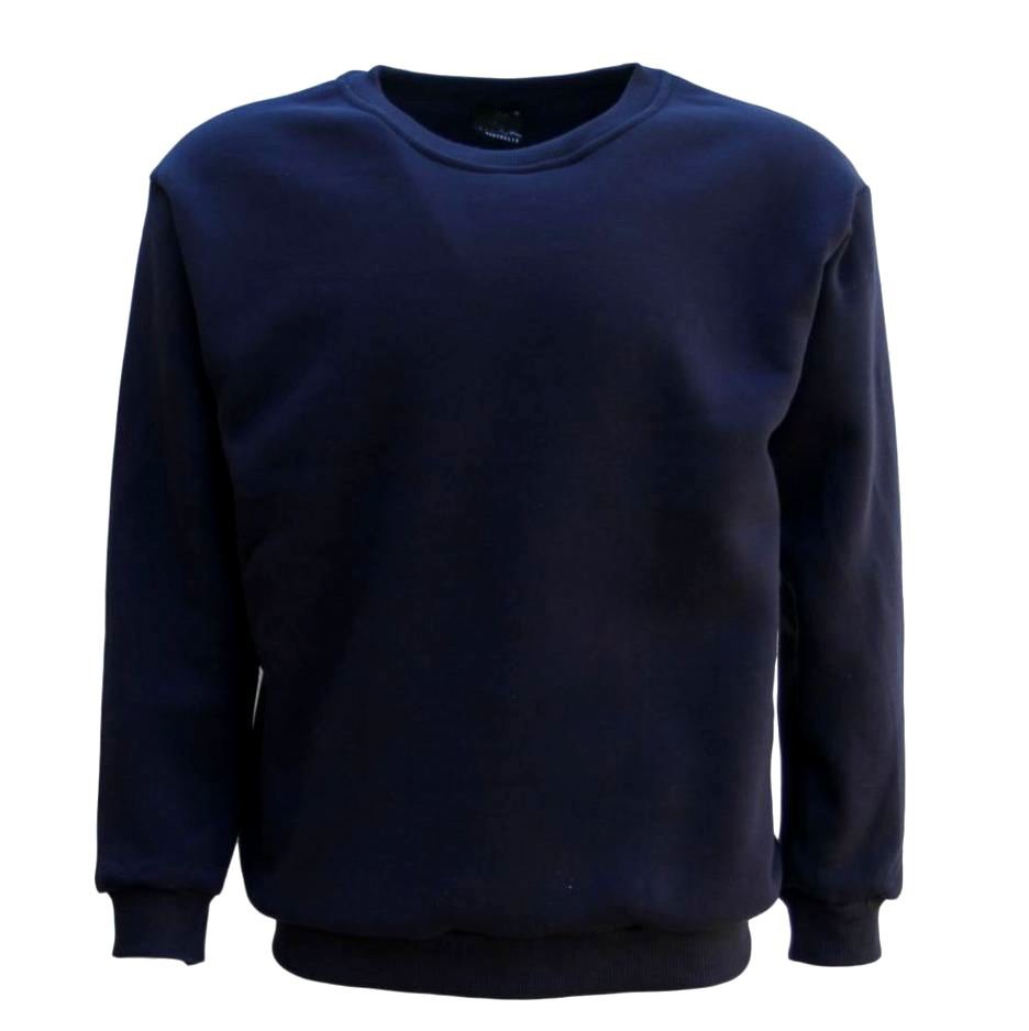 New Adult Unisex Plain Pullover Fleece Jumper Mens Long Sleeve Crew Neck Sweater, Navy, XL Main image