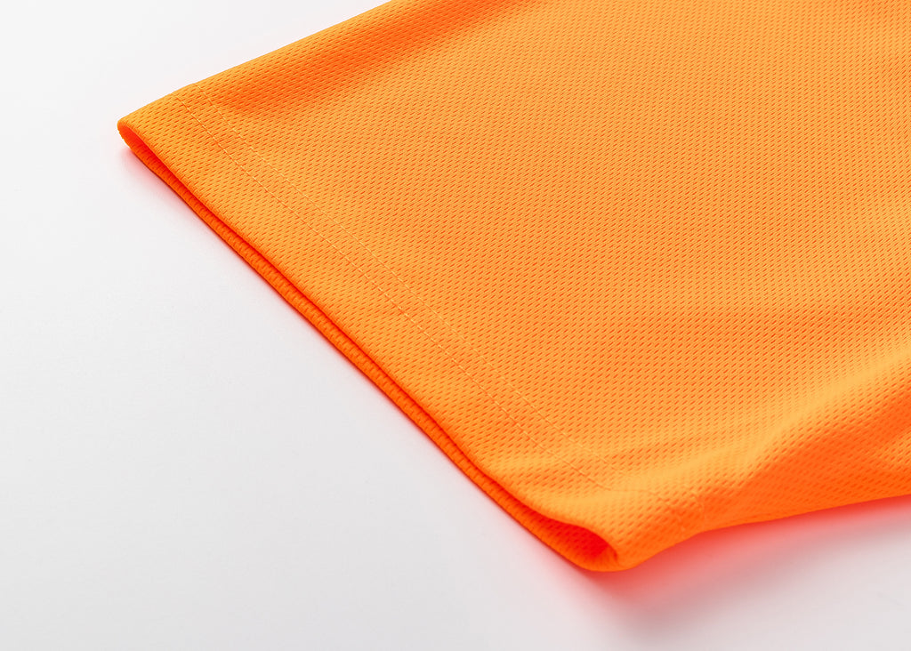 HI VIS Short Sleeve Workwear Shirt w Reflective Tape Cool Dry Safety Polo 2 Tone, Fluoro Orange / Navy, M
