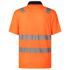 HI VIS Short Sleeve Workwear Shirt w Reflective Tape Cool Dry Safety Polo 2 Tone, Fluoro Orange / Navy, XL