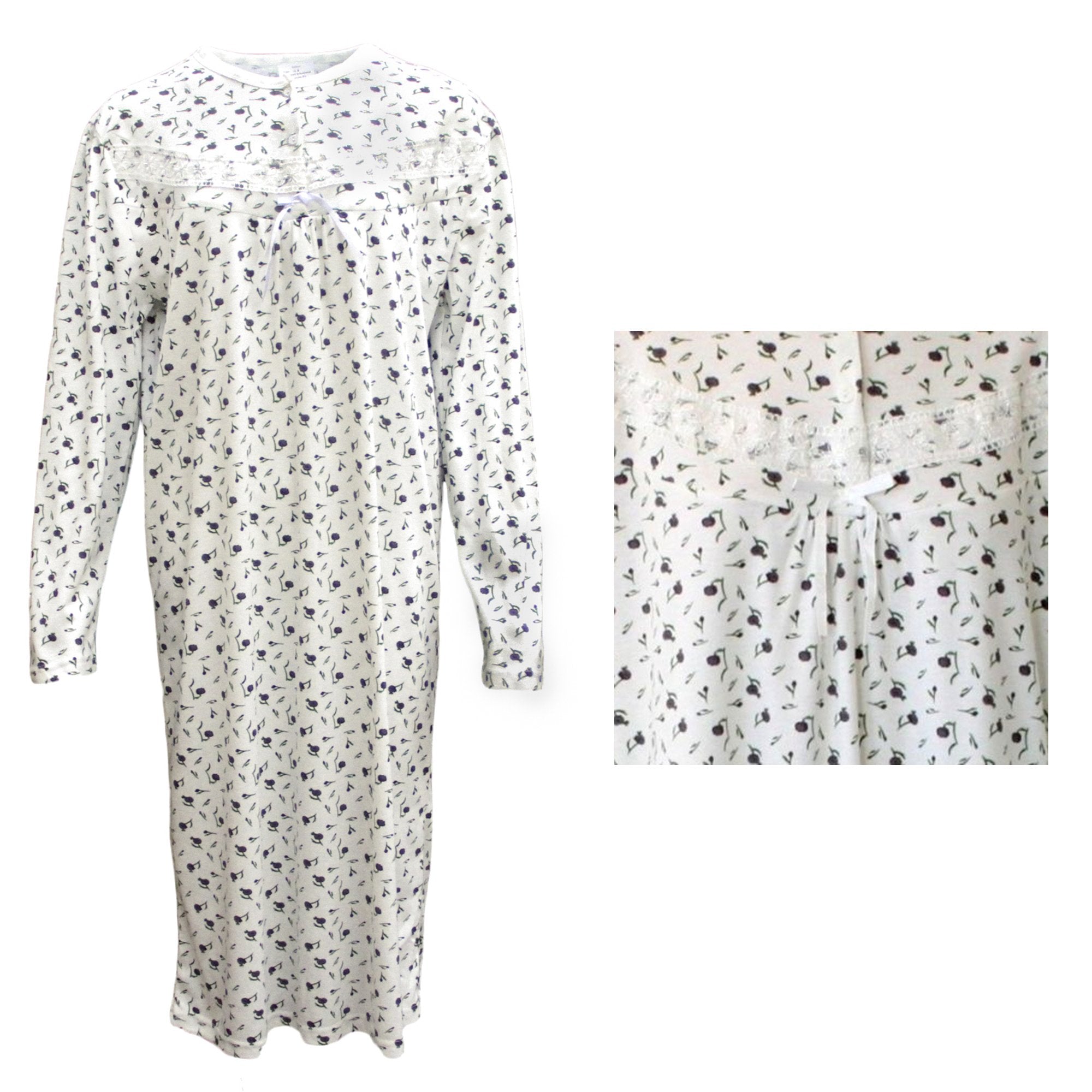 100% Cotton Women Nightie Night Gown Pajamas Pyjamas Winter Sleepwear PJs Dress, Purple Flowers, 12 Main image