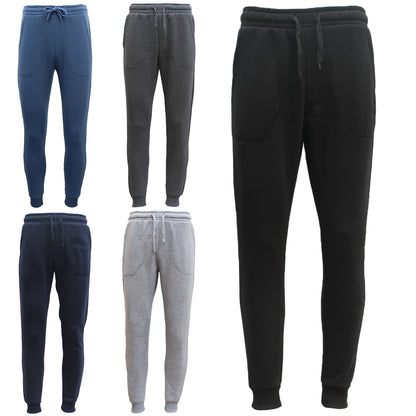 Mens Unisex Fleece Lined Sweat Track Pants Suit Casual Trackies Slim Cuff XS-6XL, Navy, M