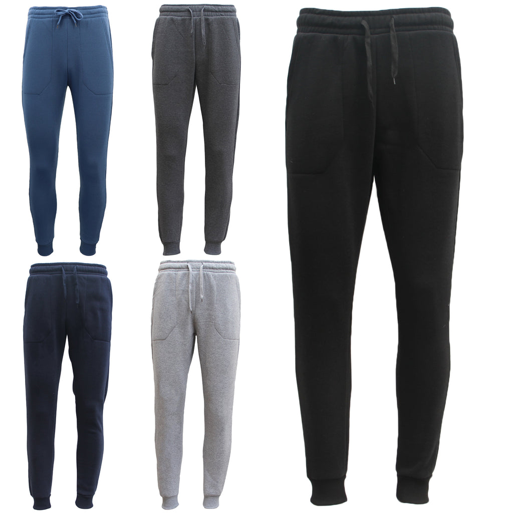 Mens Unisex Fleece Lined Sweat Track Pants Suit Casual Trackies Slim Cuff XS-6XL, Navy, L