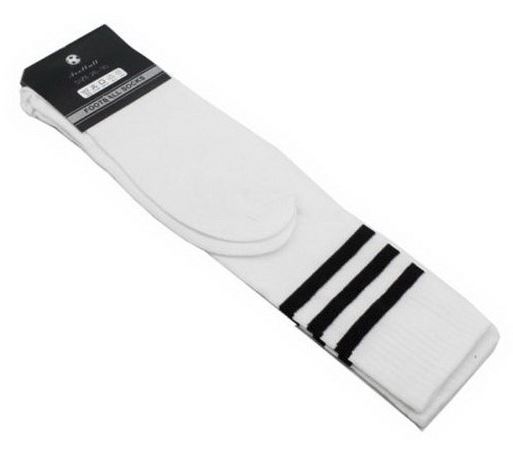 Mens Womens Sports Breathable Tube Long High Socks Knee Warm Casual Footy Soccer, White w Black Stripes Main image
