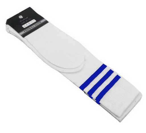 Mens Womens Sports Breathable Tube Long High Socks Knee Warm Casual Footy Soccer, White w Blue Stripes Main image