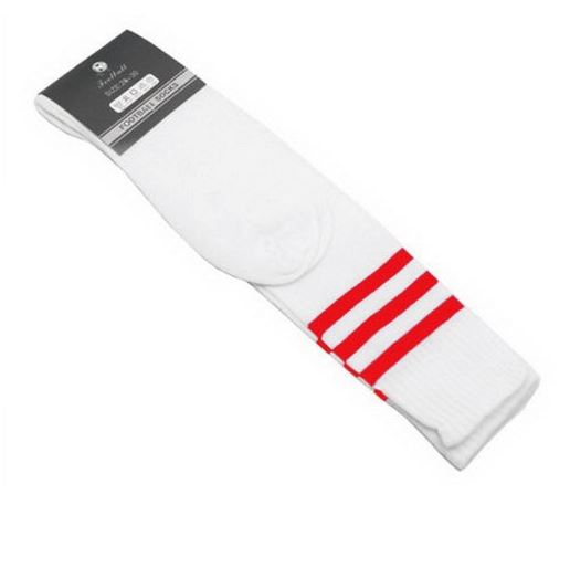 Mens Womens Sports Breathable Tube Long High Socks Knee Warm Casual Footy Soccer, White w Red Stripes Main image